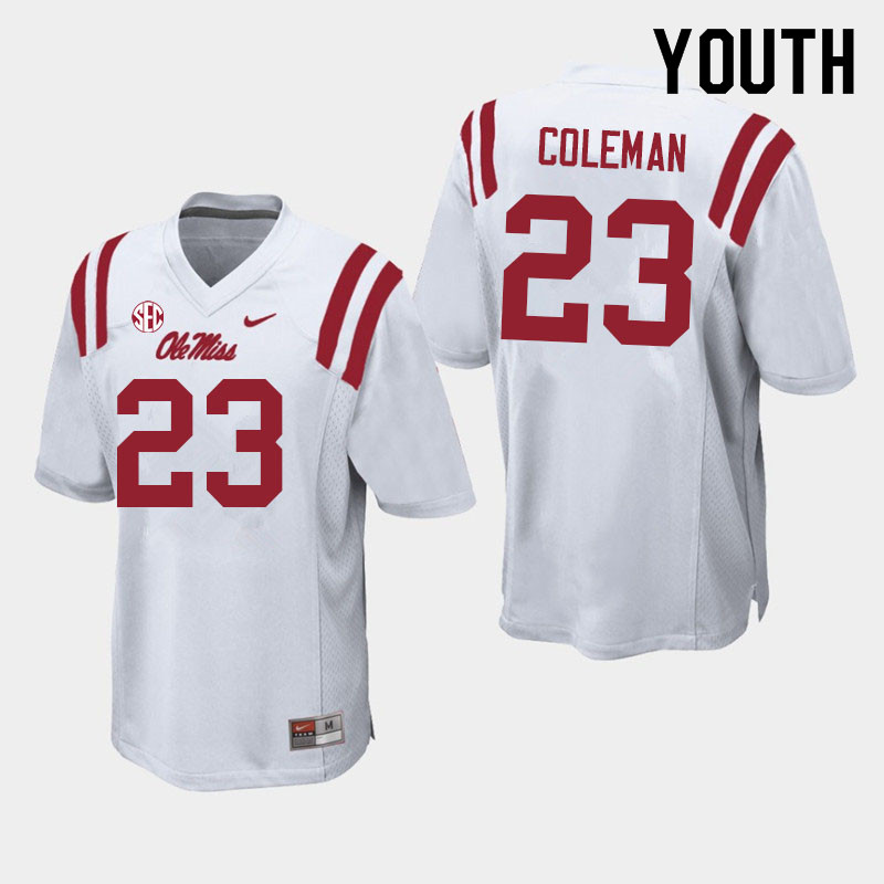 Khari Coleman Ole Miss Rebels NCAA Youth White #23 Stitched Limited College Football Jersey JVE4858XY
